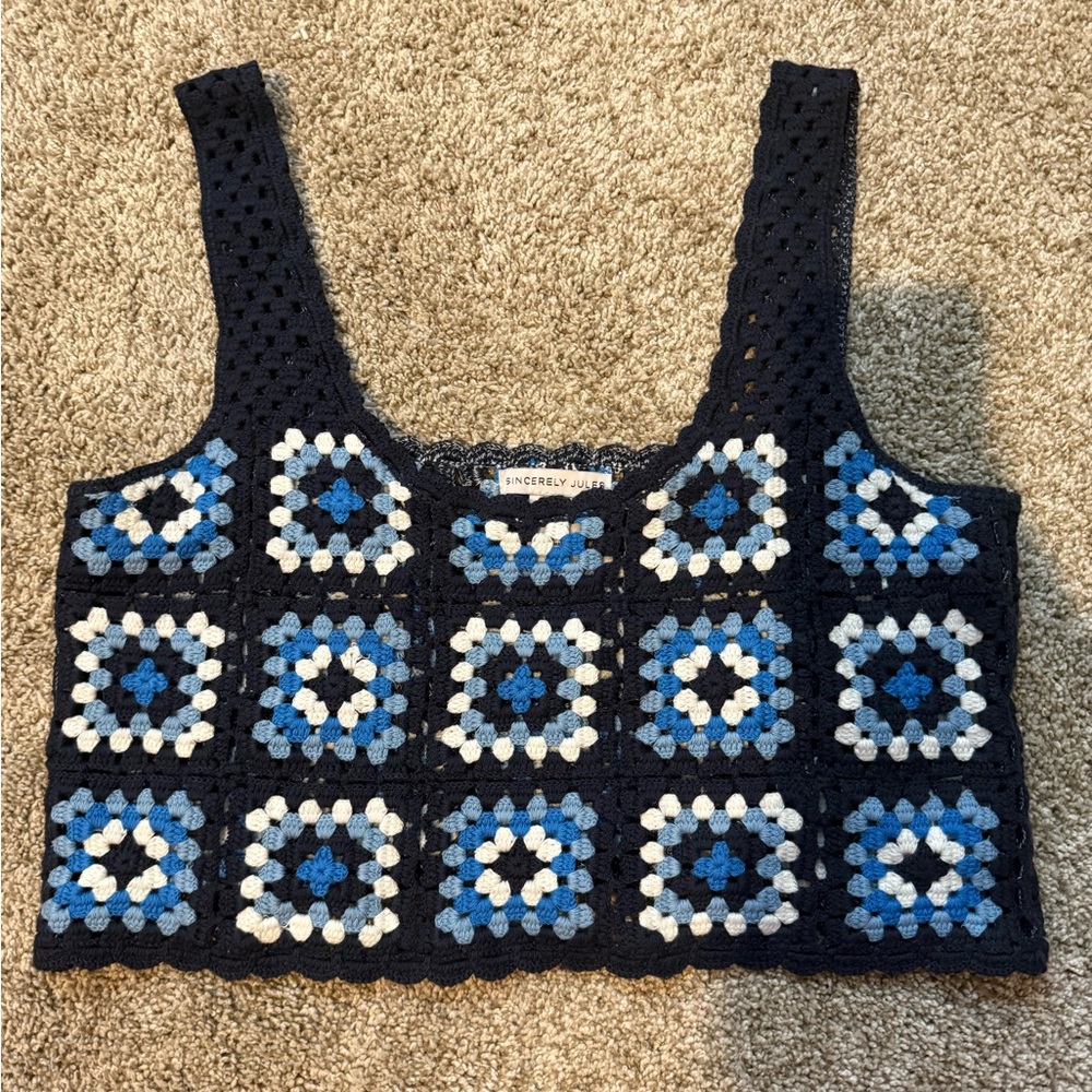 Sincerely Jules Navy and Blue Crochet Crop Top